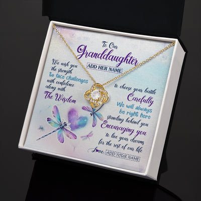 Love Knot Necklace 18K Yellow Gold Finish | 2 | Personalized To Our Granddaughter Gifts Necklace From Grandma Grandpa Always Be Right Here Dragonfly Birthday For Granddaughter Christmas Gift Box Message Card | https://teecentury.