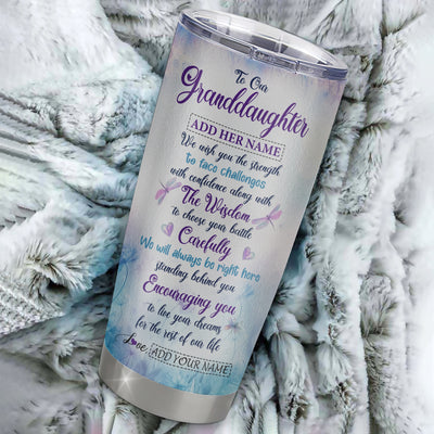 Personalized To Our Granddaughter Gifts Tumbler From Grandma Grandpa Always Be Right Here Dragonfly Birthday Gifts Granddaughter Christmas Stainless Steel Insulated Mug | teecentury