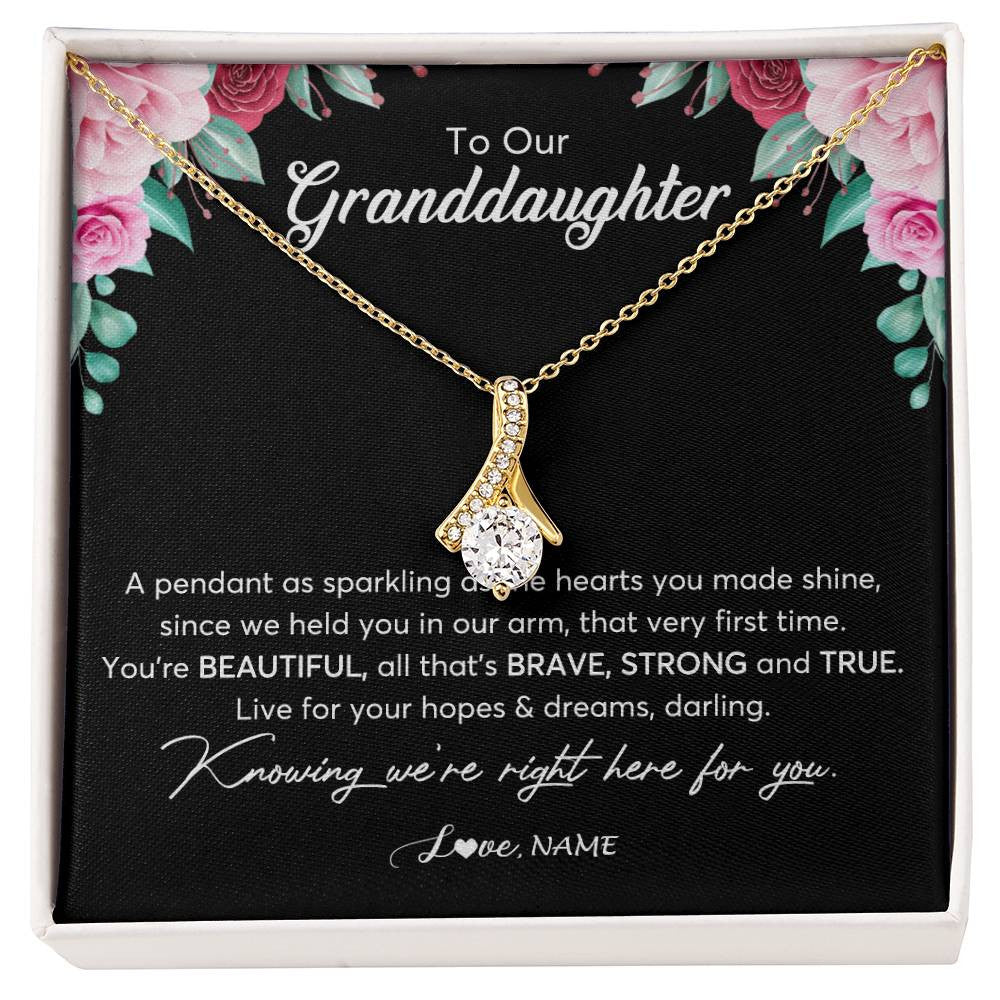 Alluring Beauty Necklace 18K Yellow Gold Finish | Personalized To Our Granddaughter Necklace From Aunt Uncle You're Beautiful Granddaughter Jewelry Pendant Birthday Christmas Customized Gift Box Message Card | teecentury