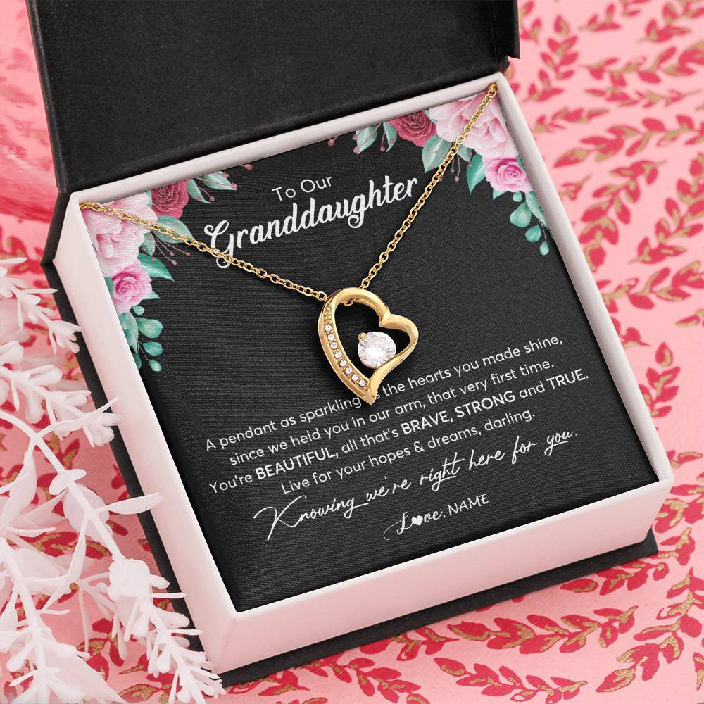 Forever Love Necklace 18K Yellow Gold Finish | Personalized To Our Granddaughter Necklace From Aunt Uncle You're Beautiful Granddaughter Jewelry Pendant Birthday Christmas Customized Gift Box Message Card | teecentury