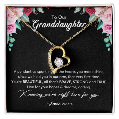 Forever Love Necklace 18K Yellow Gold Finish | Personalized To Our Granddaughter Necklace From Aunt Uncle You're Beautiful Granddaughter Jewelry Pendant Birthday Christmas Customized Gift Box Message Card | teecentury
