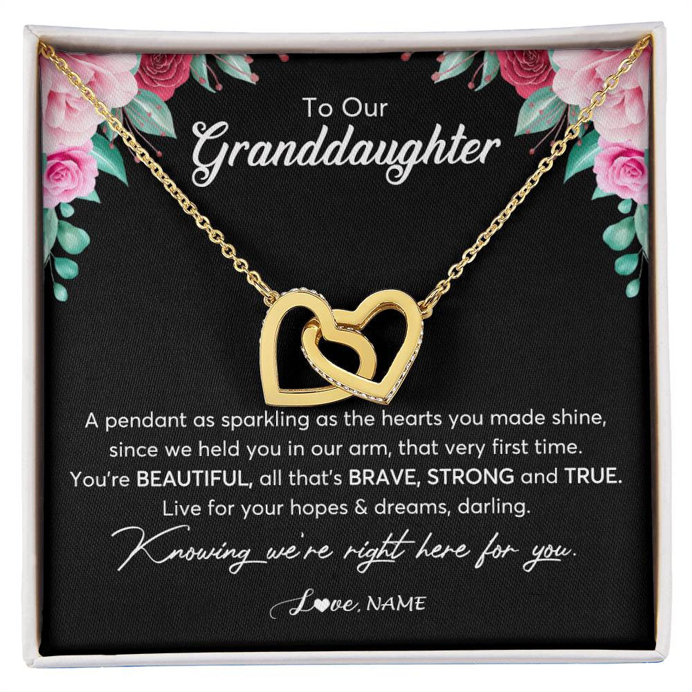 Interlocking Hearts Necklace 18K Yellow Gold Finish | Personalized To Our Granddaughter Necklace From Aunt Uncle You're Beautiful Granddaughter Jewelry Pendant Birthday Christmas Customized Gift Box Message Card | teecentury