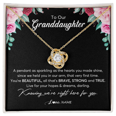 Love Knot Necklace 18K Yellow Gold Finish | Personalized To Our Granddaughter Necklace From Aunt Uncle You're Beautiful Granddaughter Jewelry Pendant Birthday Christmas Customized Gift Box Message Card | teecentury