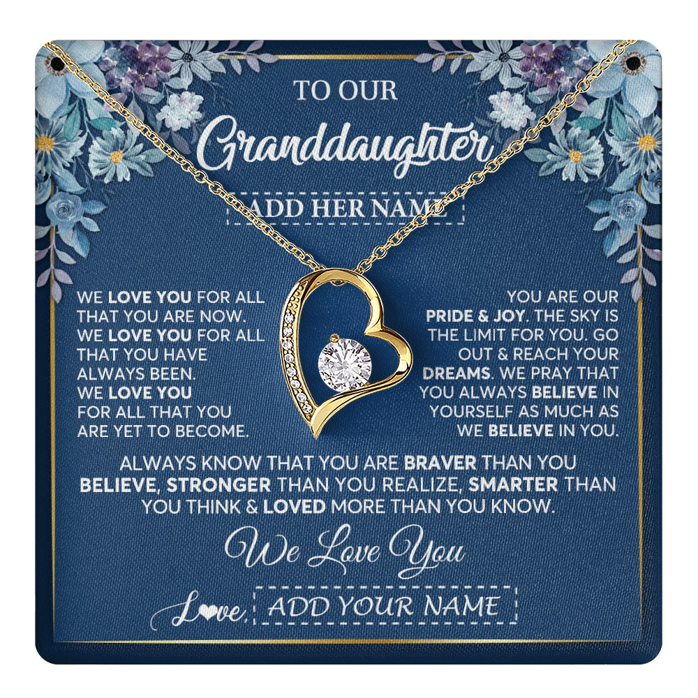 Forever Love Necklace 18K Yellow Gold Finish | 1 | Personalized To Our Granddaughter Necklace Gift From Granparents We Love You Granddaughter Birthday Gift Graduation Christmas Custom Gift Box Message Card | teecentury.myshopify