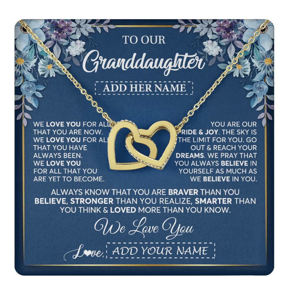 Interlocking Hearts Necklace 18K Yellow Gold Finish | 1 | Personalized To Our Granddaughter Necklace Gift From Granparents We Love You Granddaughter Birthday Gift Graduation Christmas Custom Gift Box Message Card | teecentury.myshopify