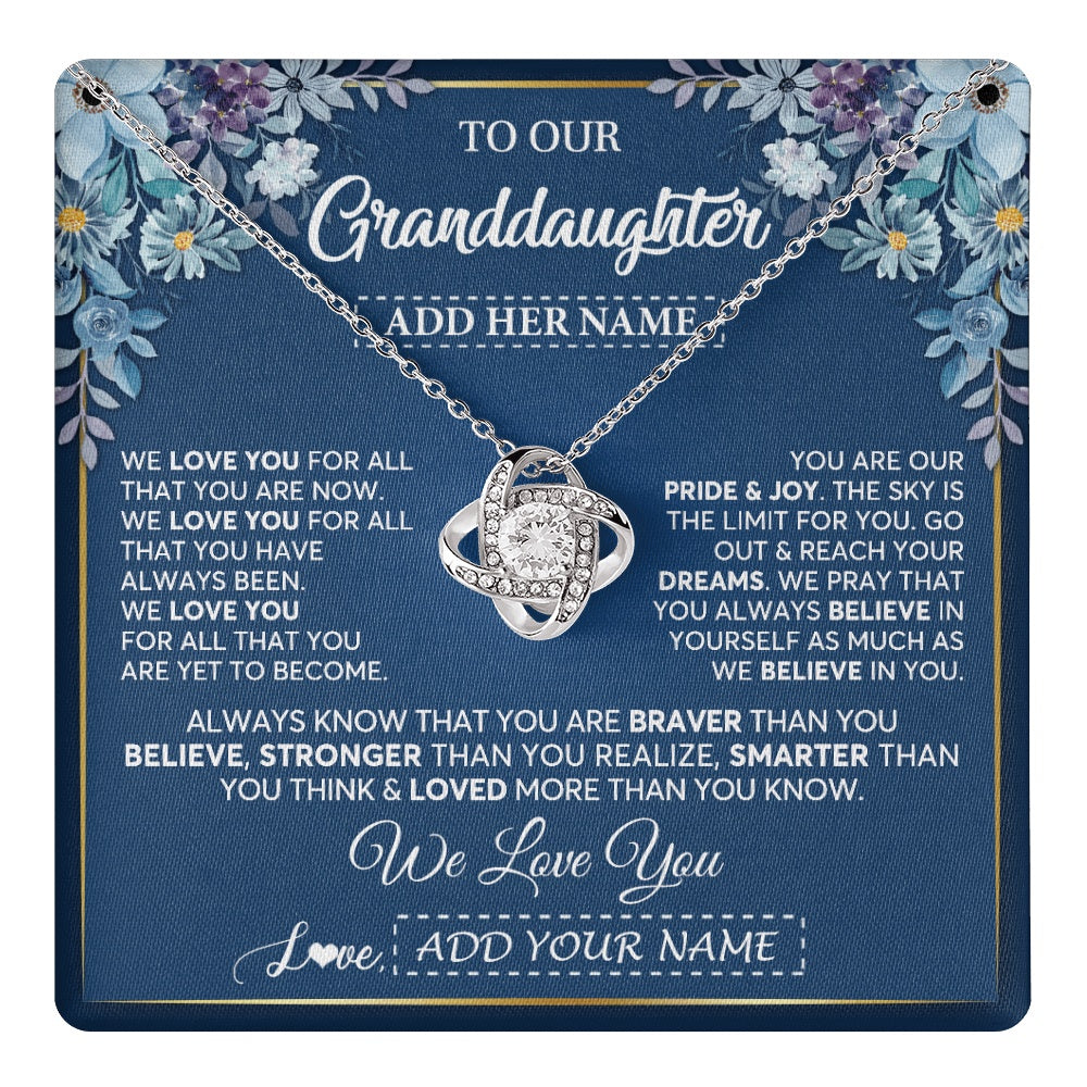 Love Knot Necklace 14K White Gold Finish | 1 | Personalized To Our Granddaughter Necklace Gift From Granparents We Love You Granddaughter Birthday Gift Graduation Christmas Custom Gift Box Message Card | teecentury.myshopify