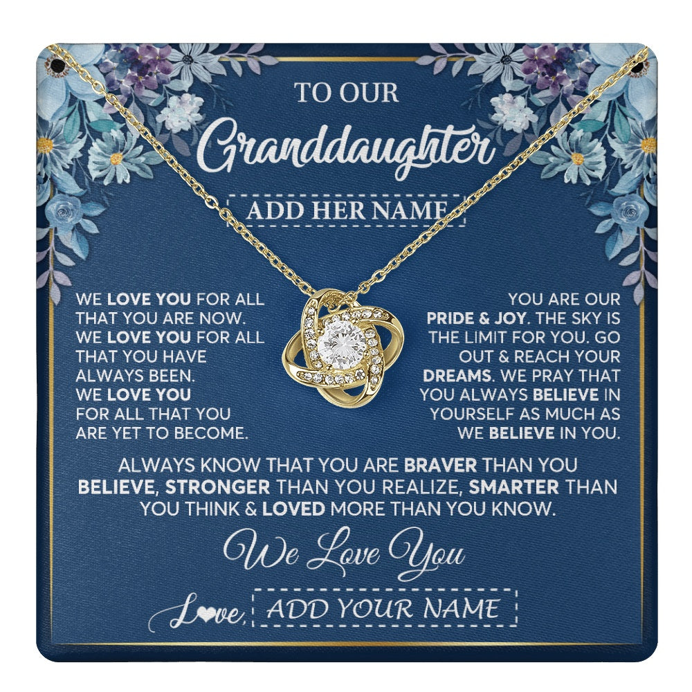 Love Knot Necklace 18K Yellow Gold Finish | 1 | Personalized To Our Granddaughter Necklace Gift From Granparents We Love You Granddaughter Birthday Gift Graduation Christmas Custom Gift Box Message Card | teecentury.myshopify