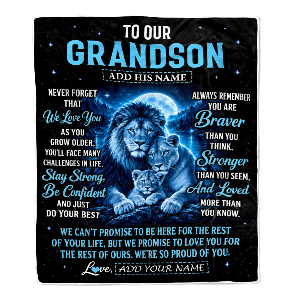 Personalized To Our Grandson Gift Blanket From Grandma Grandpa Lion Love Letter Graduation Gift Grandson Birthday Gifts Christmas Custom Fleece Blanket | teecentury