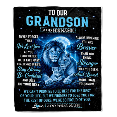 Personalized To Our Grandson Gift Blanket From Grandma Grandpa Lion Love Letter Graduation Gift Grandson Birthday Gifts Christmas Custom Fleece Blanket | teecentury