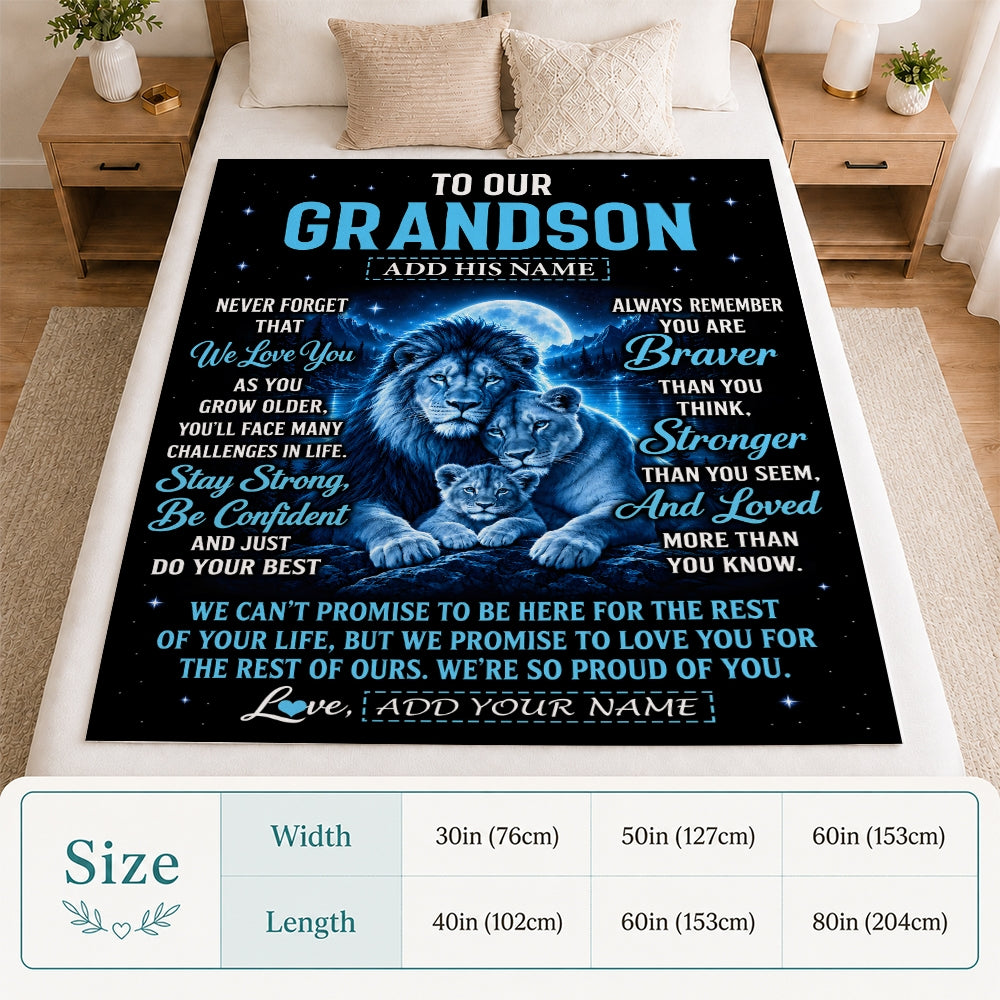 Personalized To Our Grandson Gift Blanket From Grandma Grandpa Lion Love Letter Graduation Gift Grandson Birthday Gifts Christmas Custom Fleece Blanket | teecentury
