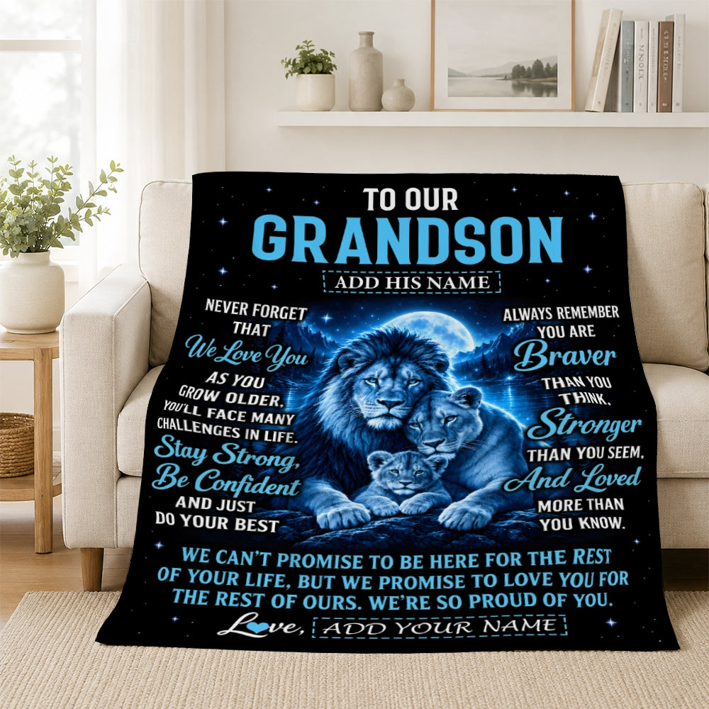 Personalized To Our Grandson Gift Blanket From Grandma Grandpa Lion Love Letter Graduation Gift Grandson Birthday Gifts Christmas Custom Fleece Blanket | teecentury