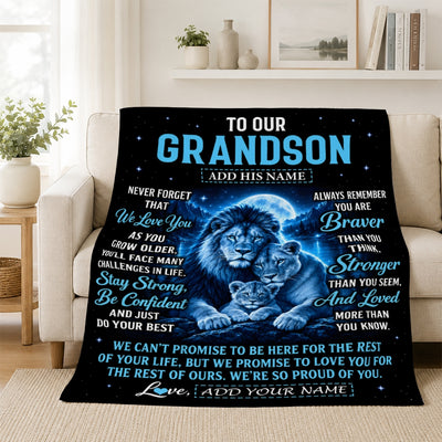 Personalized To Our Grandson Gift Blanket From Grandma Grandpa Lion Love Letter Graduation Gift Grandson Birthday Gifts Christmas Custom Fleece Blanket | teecentury