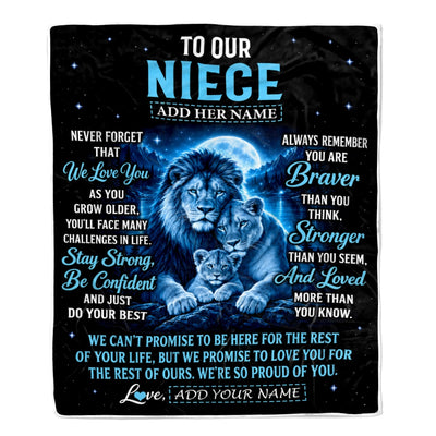 Personalized To Our Niece Gift Blanket From Aunt Uncle Lion Love Letter Graduation Gift Niece Birthday Gifts Christmas Custom Fleece Throw Blanket | teecentury
