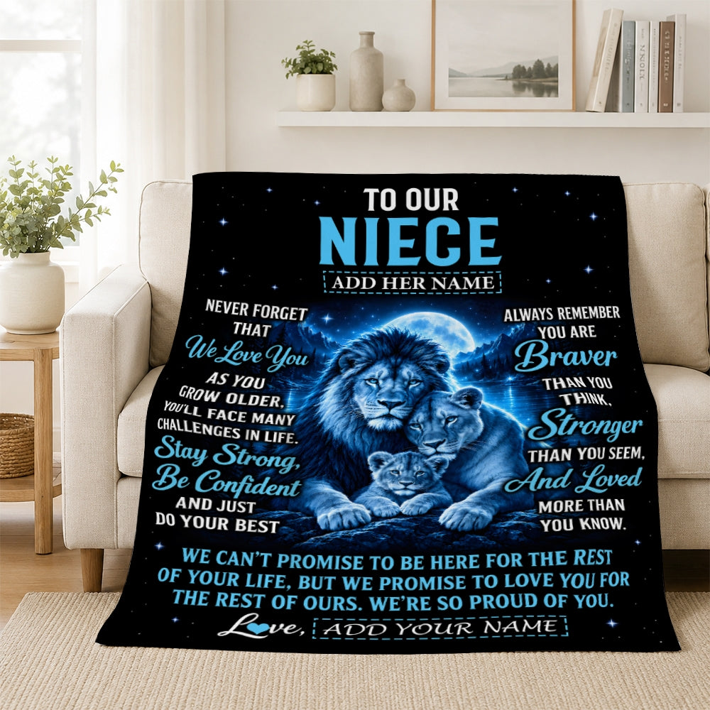 Personalized To Our Niece Gift Blanket From Aunt Uncle Lion Love Letter Graduation Gift Niece Birthday Gifts Christmas Custom Fleece Throw Blanket | teecentury