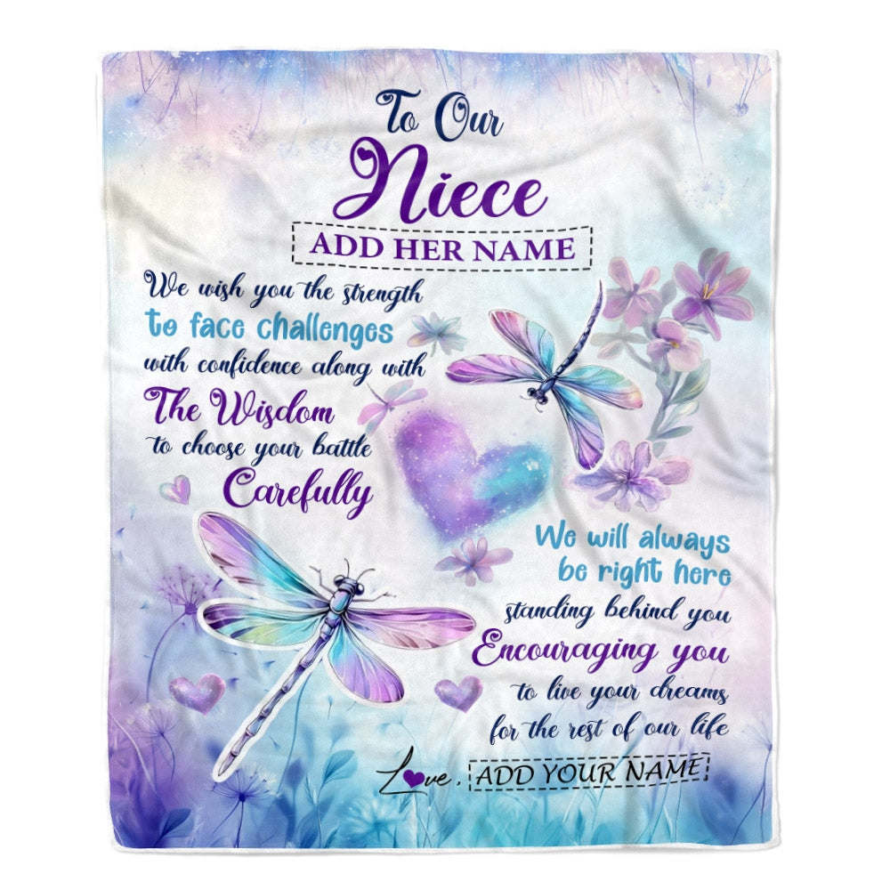 Personalized To Our Niece Gifts Blanket From Aunt Uncle Always Be Right Here Dragonfly Birthday Gifts For Niece Christmas Anniversary Custom Fleece Blanket | teecentury
