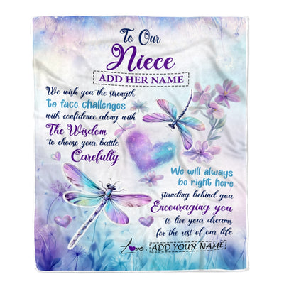 Personalized To Our Niece Gifts Blanket From Aunt Uncle Always Be Right Here Dragonfly Birthday Gifts For Niece Christmas Anniversary Custom Fleece Blanket | teecentury