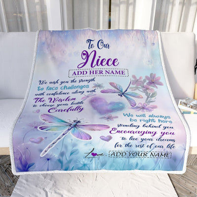 Personalized To Our Niece Gifts Blanket From Aunt Uncle Always Be Right Here Dragonfly Birthday Gifts For Niece Christmas Anniversary Custom Fleece Blanket | teecentury