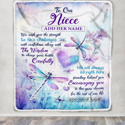 Personalized To Our Niece Gifts Blanket From Aunt Uncle Always Be Right Here Dragonfly Birthday Gifts For Niece Christmas Anniversary Custom Fleece Blanket | teecentury