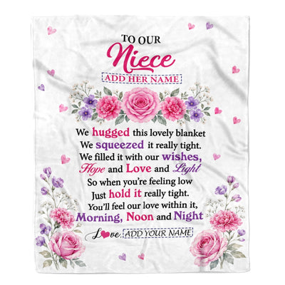 Personalized To Our Niece Gifts Blanket From Aunt Uncle Floral Purple Pink Lovely Message Birthday Gift For Niece Christmas Graduation Custom Fleece Blanket | teecentury