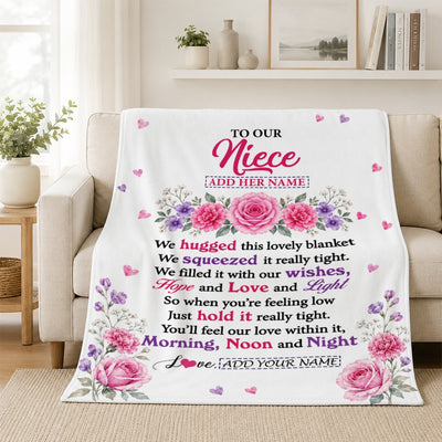 Personalized To Our Niece Gifts Blanket From Aunt Uncle Floral Purple Pink Lovely Message Birthday Gift For Niece Christmas Graduation Custom Fleece Blanket | teecentury