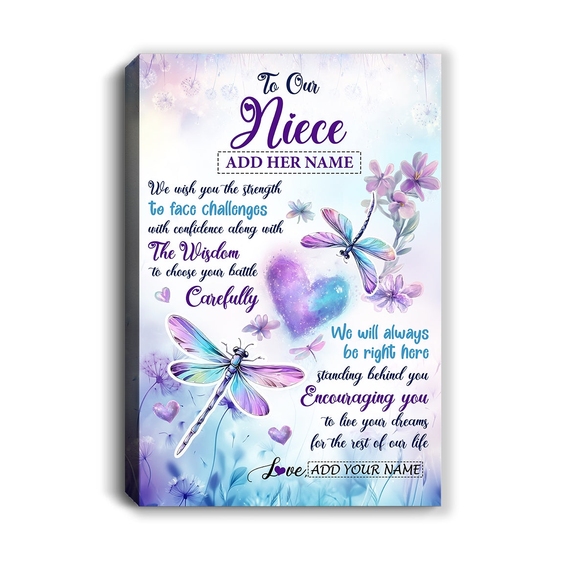 Personalized To Our Niece Gifts From Aunt Uncle Always Be Right Here Dragonfly Birthday Gifts For Niece Christmas Graduation Custom Wall Decor Wall Art Framed Canvas | teecentury