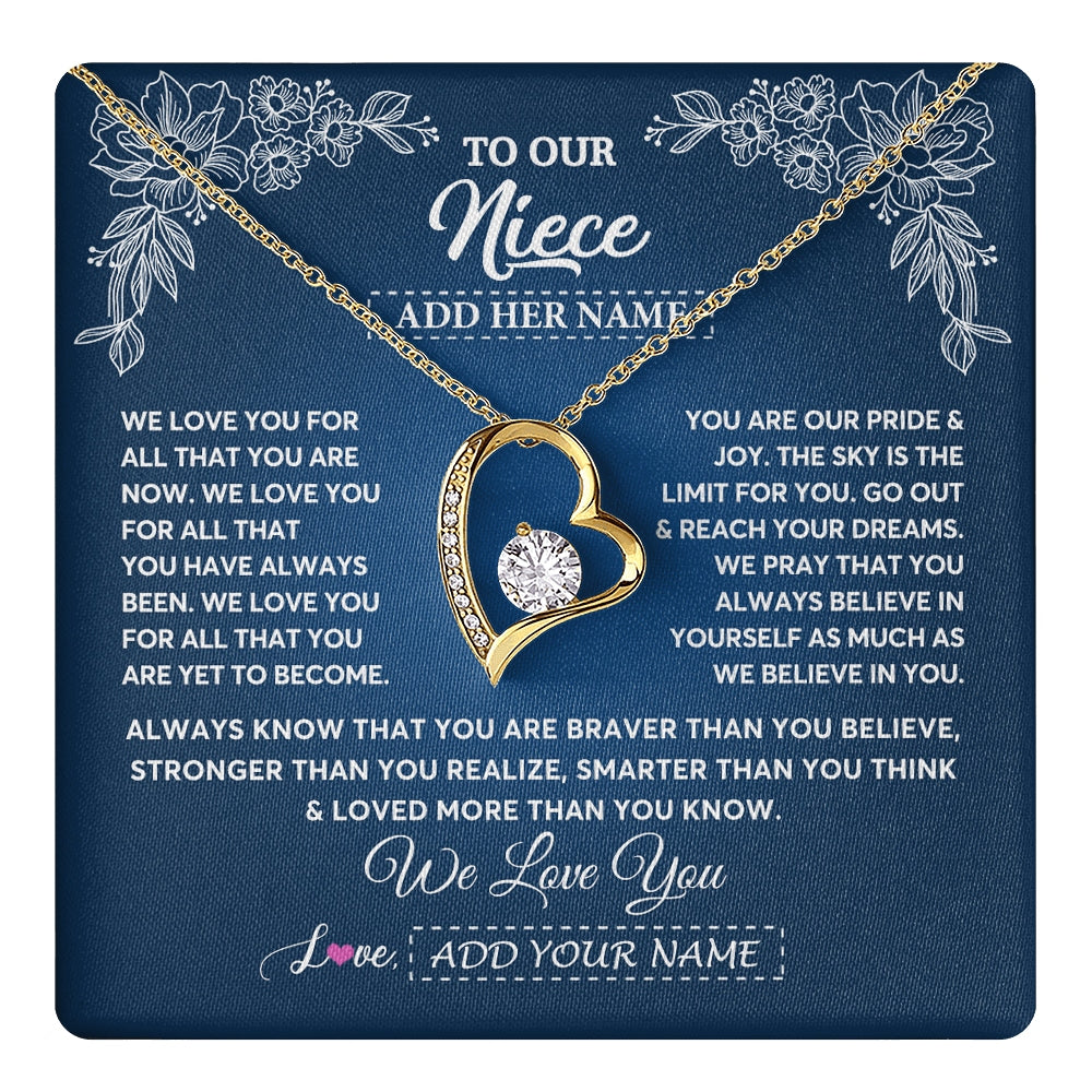 Forever Love Necklace 18K Yellow Gold Finish | 1 | Personalized To Our Niece Gifts From Aunt Uncle Necklace We Love You Jewelry Present Gift Niece Birthday Graduation Christmas Custom Gift Box Message Card | https://teecentury.