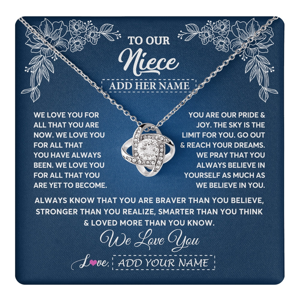 Love Knot Necklace 14K White Gold Finish | 1 | Personalized To Our Niece Gifts From Aunt Uncle Necklace We Love You Jewelry Present Gift Niece Birthday Graduation Christmas Custom Gift Box Message Card | https://teecentury.