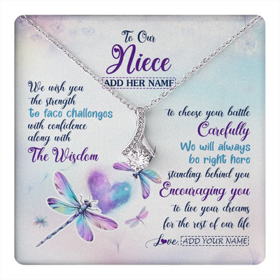 Alluring Beauty Necklace 14K White Gold Finish | 1 | Personalized To Our Niece Gifts Necklace From Aunt Uncle Always Be Right Here Dragonfly Birthday For Niece Christmas Custom Jewelry Gift Box Message Card | https://teecentury.