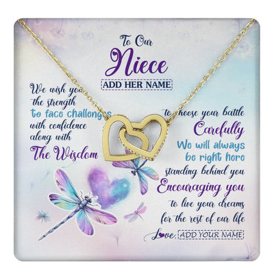 Interlocking Hearts Necklace 18K Yellow Gold Finish | 1 | Personalized To Our Niece Gifts Necklace From Aunt Uncle Always Be Right Here Dragonfly Birthday For Niece Christmas Custom Jewelry Gift Box Message Card | https://teecentury.