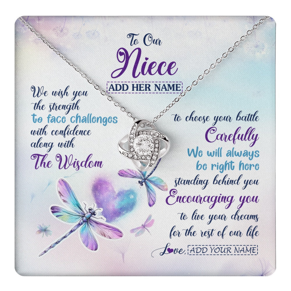 Love Knot Necklace 14K White Gold Finish | 1 | Personalized To Our Niece Gifts Necklace From Aunt Uncle Always Be Right Here Dragonfly Birthday For Niece Christmas Custom Jewelry Gift Box Message Card | https://teecentury.