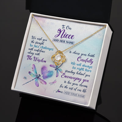 Love Knot Necklace 18K Yellow Gold Finish | 2 | Personalized To Our Niece Gifts Necklace From Aunt Uncle Always Be Right Here Dragonfly Birthday For Niece Christmas Custom Jewelry Gift Box Message Card | https://teecentury.