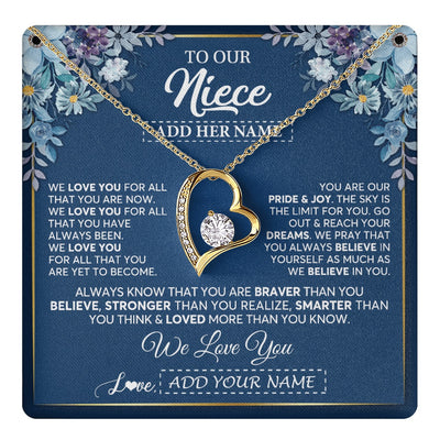 Forever Love Necklace 18K Yellow Gold Finish | 1 | Personalized To Our Niece Necklace Gift From Uncle Aunt We Love You Niece Birthday Gift Graduation Christmas Pendant Custom Gift Box Message Card | teecentury.myshopify