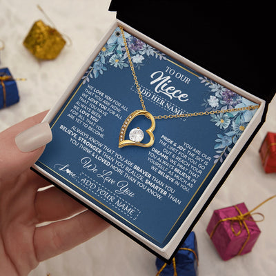 Forever Love Necklace 18K Yellow Gold Finish | 2 | Personalized To Our Niece Necklace Gift From Uncle Aunt We Love You Niece Birthday Gift Graduation Christmas Pendant Custom Gift Box Message Card | teecentury.myshopify