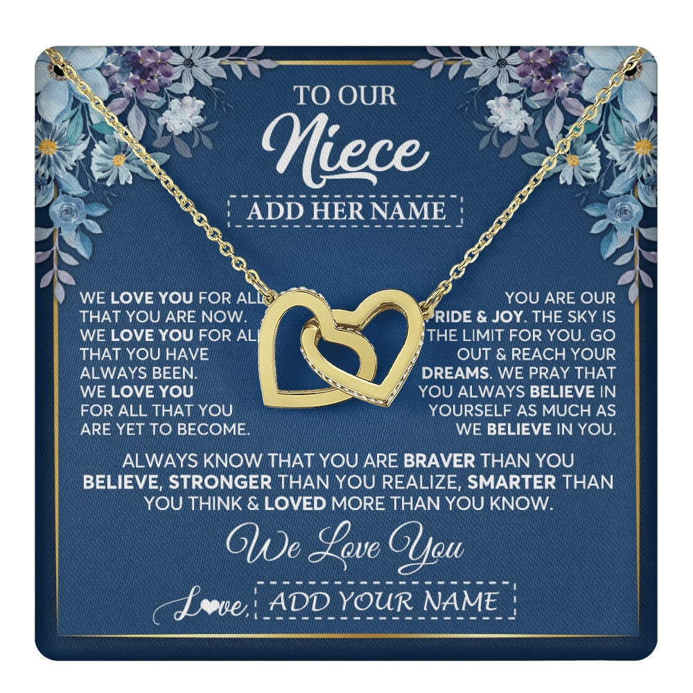 Interlocking Hearts Necklace 18K Yellow Gold Finish | 1 | Personalized To Our Niece Necklace Gift From Uncle Aunt We Love You Niece Birthday Gift Graduation Christmas Pendant Custom Gift Box Message Card | teecentury.myshopify