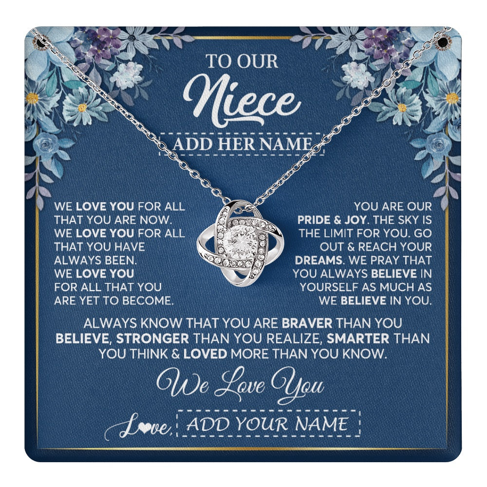 Love Knot Necklace 14K White Gold Finish | 1 | Personalized To Our Niece Necklace Gift From Uncle Aunt We Love You Niece Birthday Gift Graduation Christmas Pendant Custom Gift Box Message Card | teecentury.myshopify