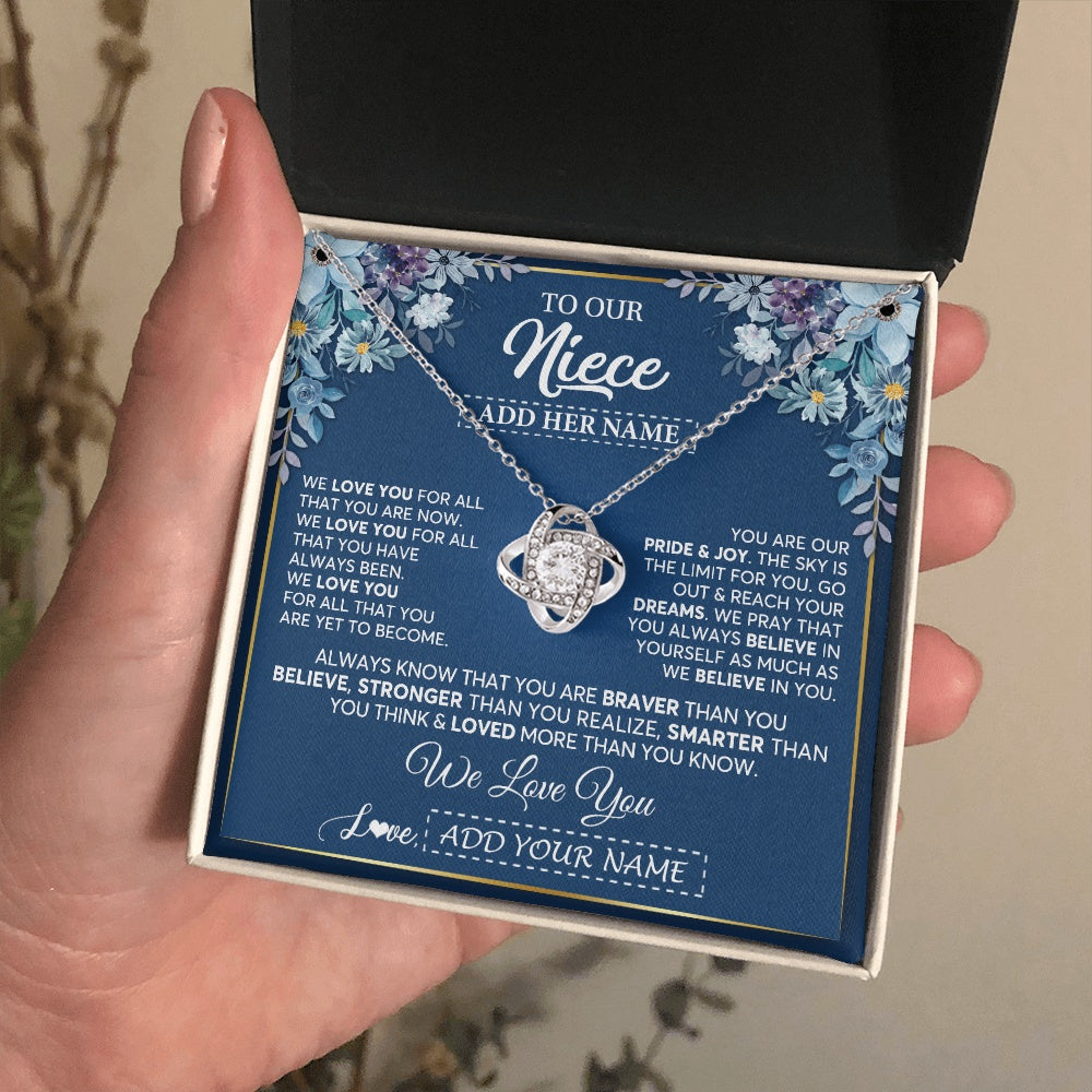 Love Knot Necklace 14K White Gold Finish | 2 | Personalized To Our Niece Necklace Gift From Uncle Aunt We Love You Niece Birthday Gift Graduation Christmas Pendant Custom Gift Box Message Card | teecentury.myshopify