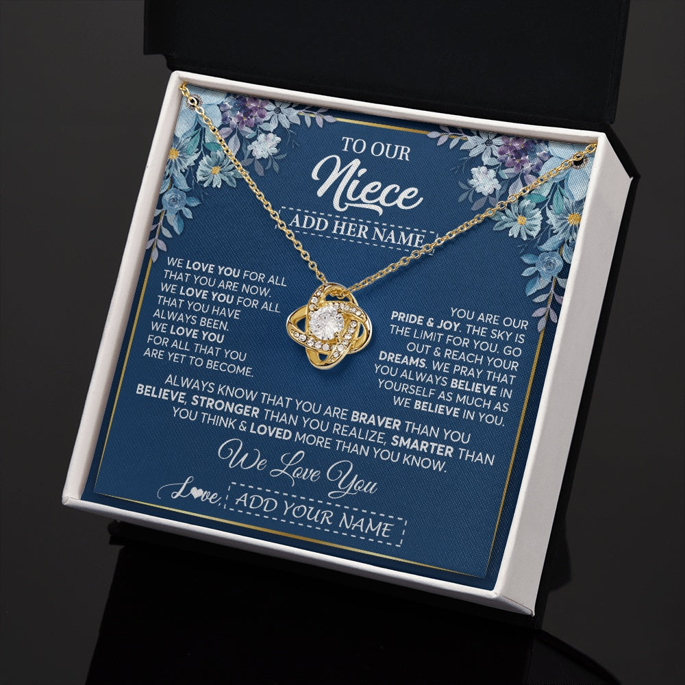 Love Knot Necklace 18K Yellow Gold Finish | 2 | Personalized To Our Niece Necklace Gift From Uncle Aunt We Love You Niece Birthday Gift Graduation Christmas Pendant Custom Gift Box Message Card | teecentury.myshopify