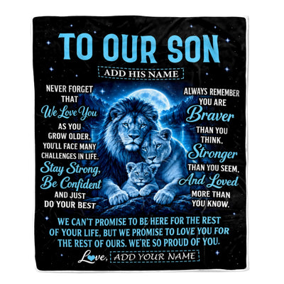 Personalized To Our Son Gift Blanket From Mom Dad Father Mother Lion Love Letter Graduation Gift Son Birthday Gifts Christmas Custom Fleece Throw Blanket | teecentury