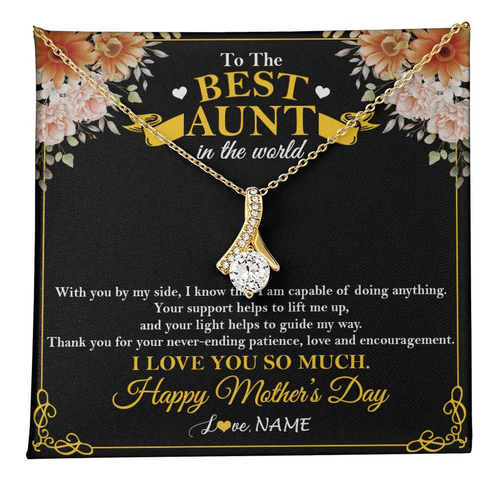Alluring Beauty Necklace 18K Yellow Gold Finish | 1 | Personalized To The Best Aunt In The World Necklace From Niece NephewThank You I Love You So Much Aunt Happy Mothers Day Customized Gift Box Message Card | teecentury