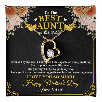 Forever Love Necklace 18K Yellow Gold Finish | 1 | Personalized To The Best Aunt In The World Necklace From Niece NephewThank You I Love You So Much Aunt Happy Mothers Day Customized Gift Box Message Card | teecentury