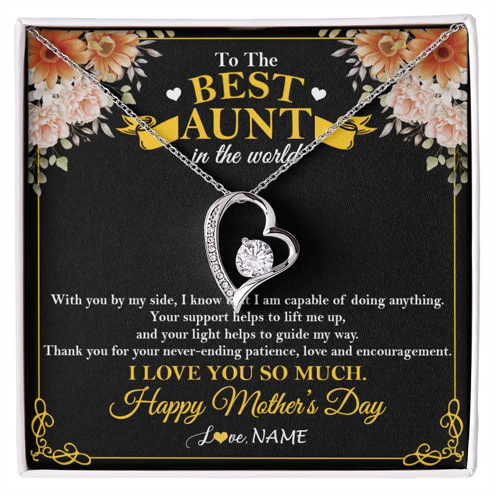 Forever Love Necklace | Personalized To The Best Aunt In The World Necklace From Niece NephewThank You I Love You So Much Aunt Happy Mothers Day Customized Gift Box Message Card | teecentury