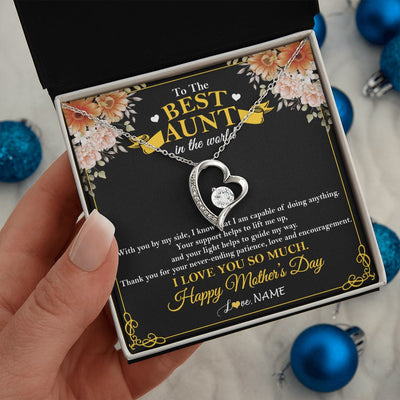 Forever Love Necklace | Personalized To The Best Aunt In The World Necklace From Niece NephewThank You I Love You So Much Aunt Happy Mothers Day Customized Gift Box Message Card | teecentury
