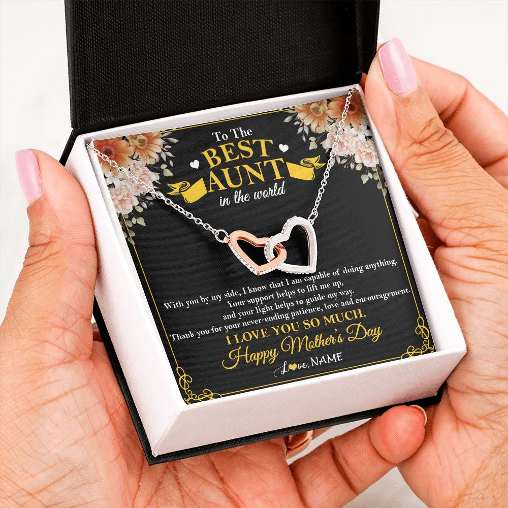 Interlocking Hearts Necklace | Personalized To The Best Aunt In The World Necklace From Niece NephewThank You I Love You So Much Aunt Happy Mothers Day Customized Gift Box Message Card | teecentury