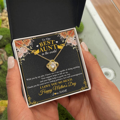 Love Knot Necklace 18K Yellow Gold Finish | 2 | Personalized To The Best Aunt In The World Necklace From Niece NephewThank You I Love You So Much Aunt Happy Mothers Day Customized Gift Box Message Card | teecentury