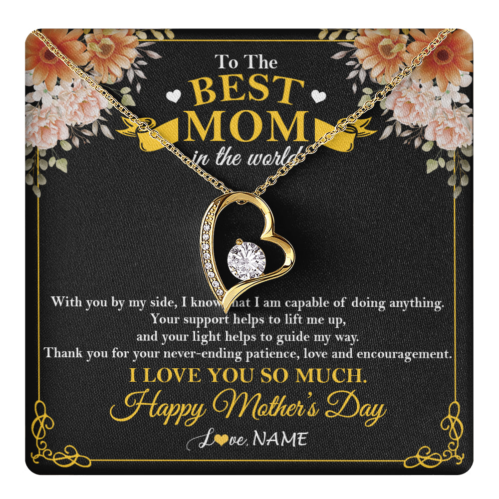 Forever Love Necklace 18K Yellow Gold Finish | 1 | Personalized To The Best Mom In The World Necklace From Daugter Son Thank You I Love You So Much Mother Mom Happy Mothers Day Customized Gift Box Message Card | teecentury