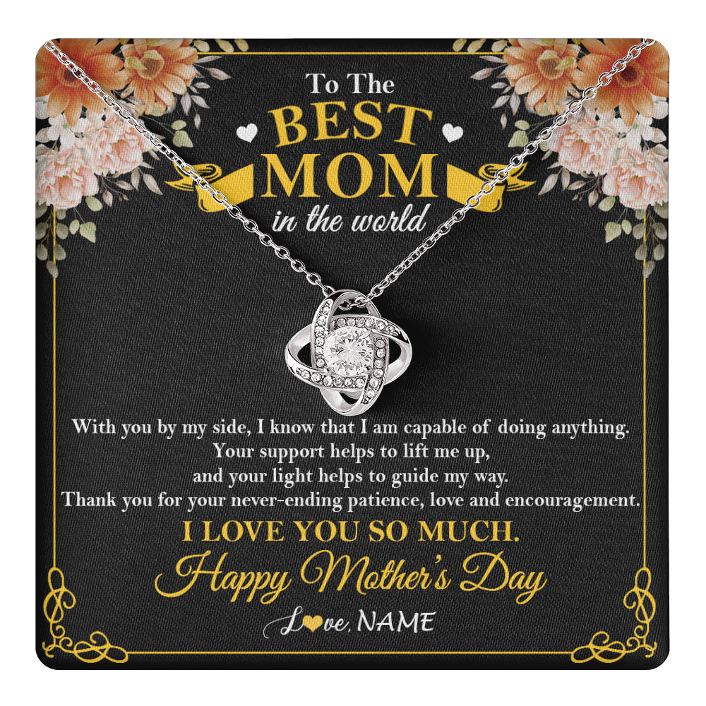 Love Knot Necklace 14K White Gold Finish | 1 | Personalized To The Best Mom In The World Necklace From Daugter Son Thank You I Love You So Much Mother Mom Happy Mothers Day Customized Gift Box Message Card | teecentury
