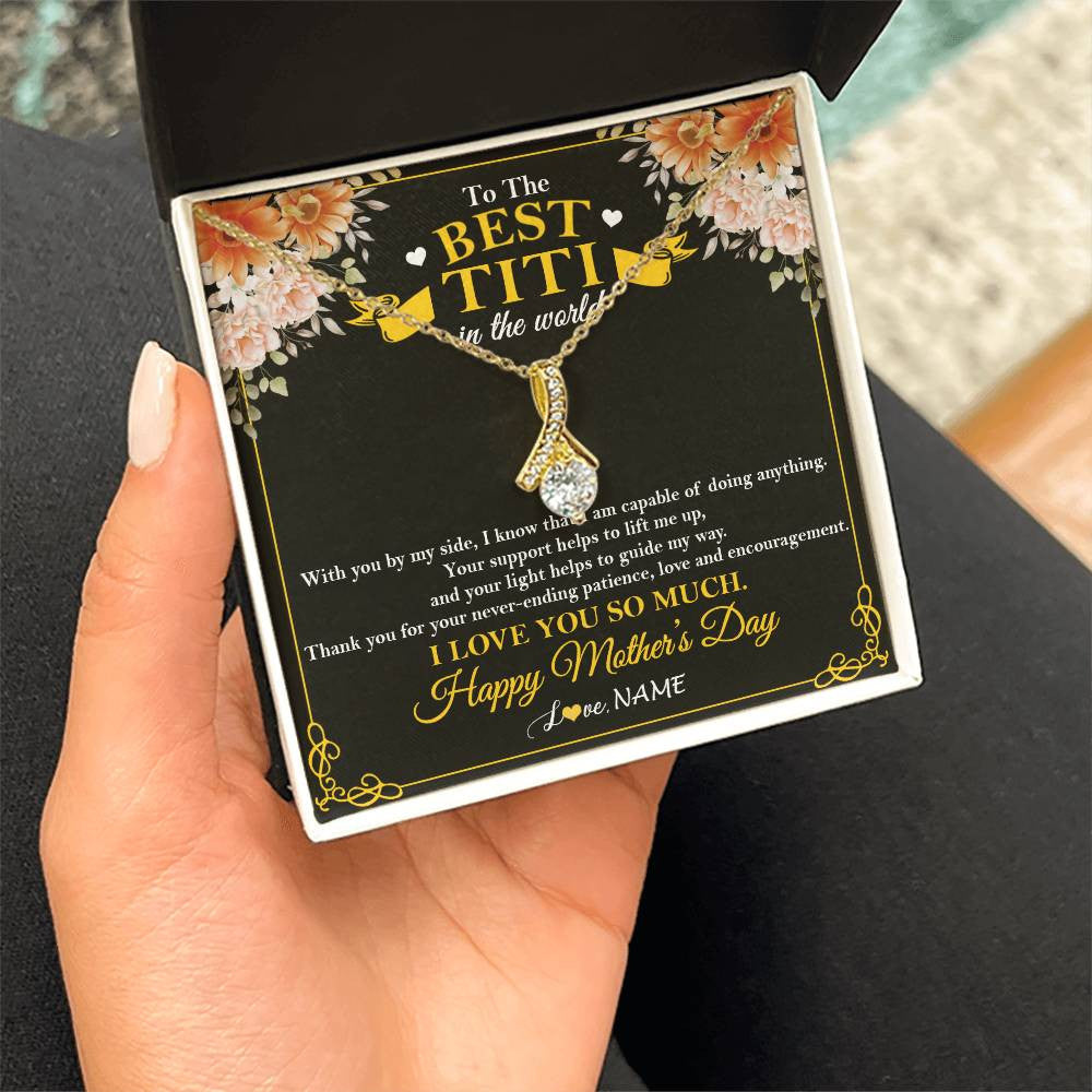 Alluring Beauty Necklace 18K Yellow Gold Finish | 2 | Personalized To The Best Titi In The World Necklace From Niece Nephew Thank You I Love You So Much Titi Happy Mothers Day Customized Gift Box Message Card | teecentury