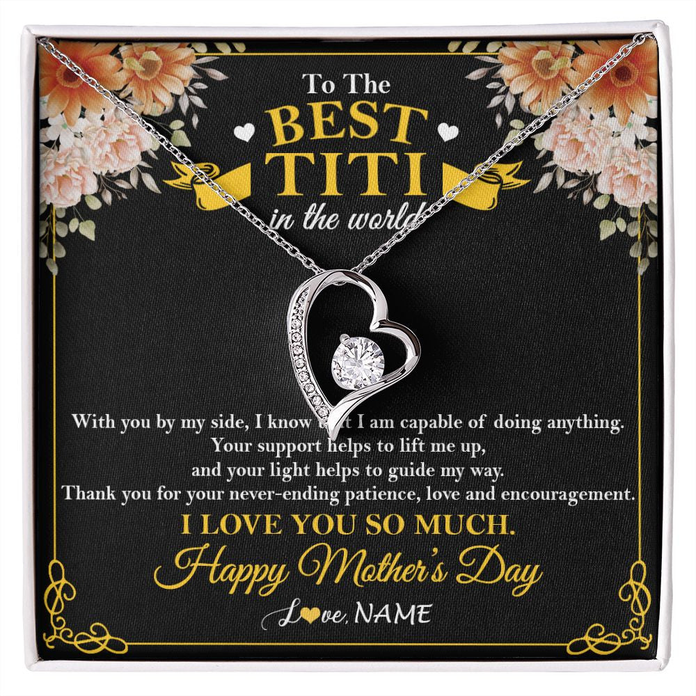 Forever Love Necklace | Personalized To The Best Titi In The World Necklace From Niece Nephew Thank You I Love You So Much Titi Happy Mothers Day Customized Gift Box Message Card | teecentury