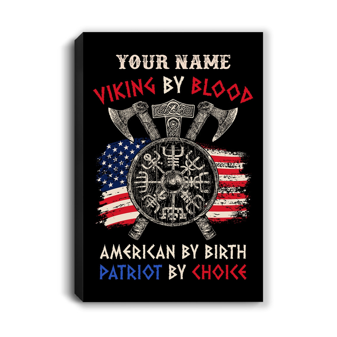 Personalized Viking Canvas Viking By Blood American By Birth Odin God Scandinavian Norse Mythology Runes Men Women Dad Birthday Custom Wall Art Print Framed Canvas | teecentury