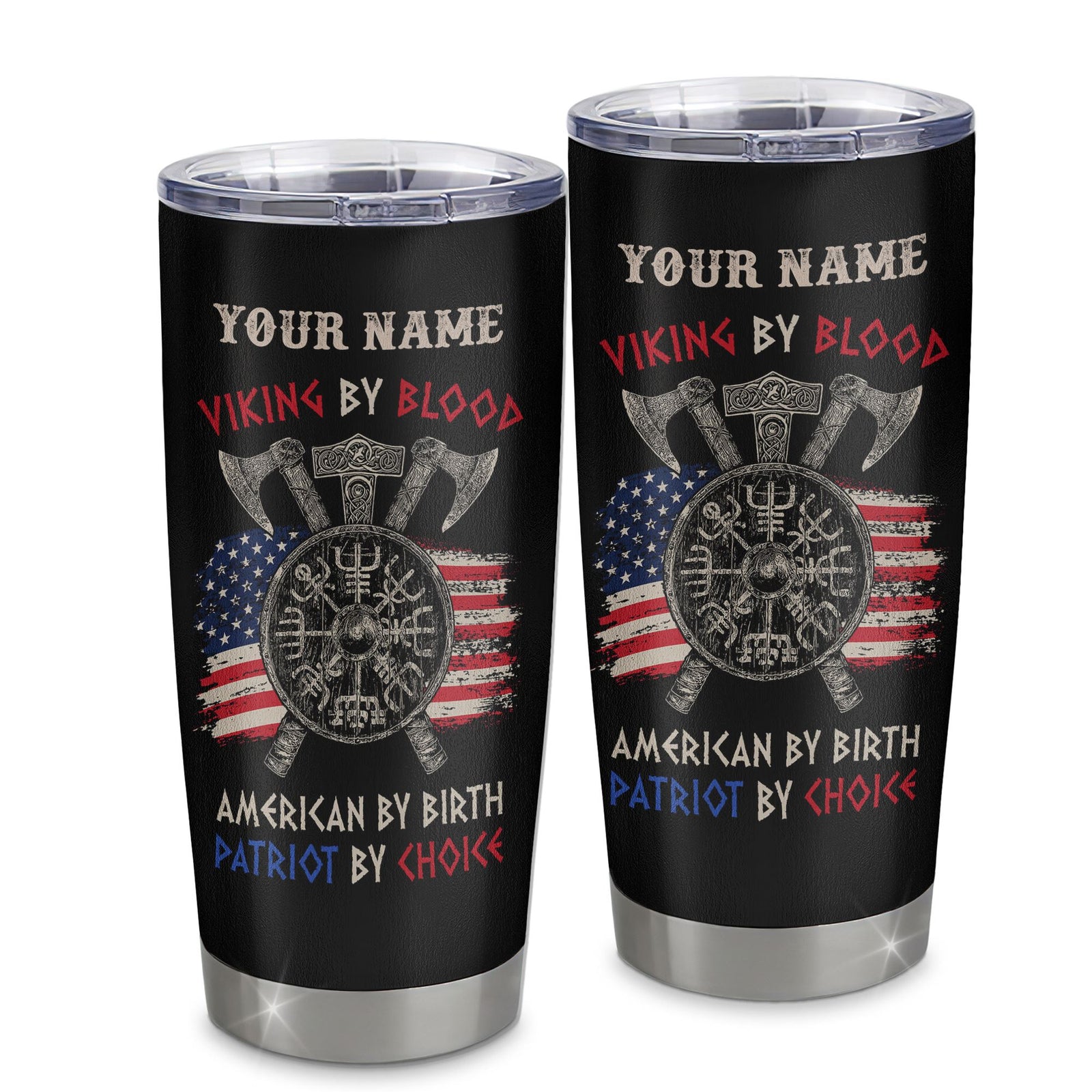 Personalized Viking Tumbler Stainless Steel Cup Viking By Blood American By Birth Odin God Scandinavian Norse Mythology Runes Men Women Dad Birthday Custom Travel Mug | teecentury